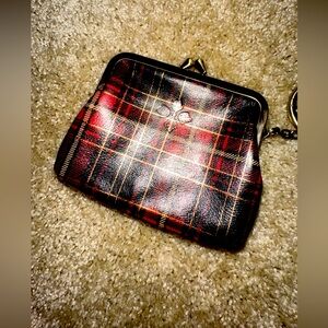 Patricia Nash clip coin purse with key chain - PLAID